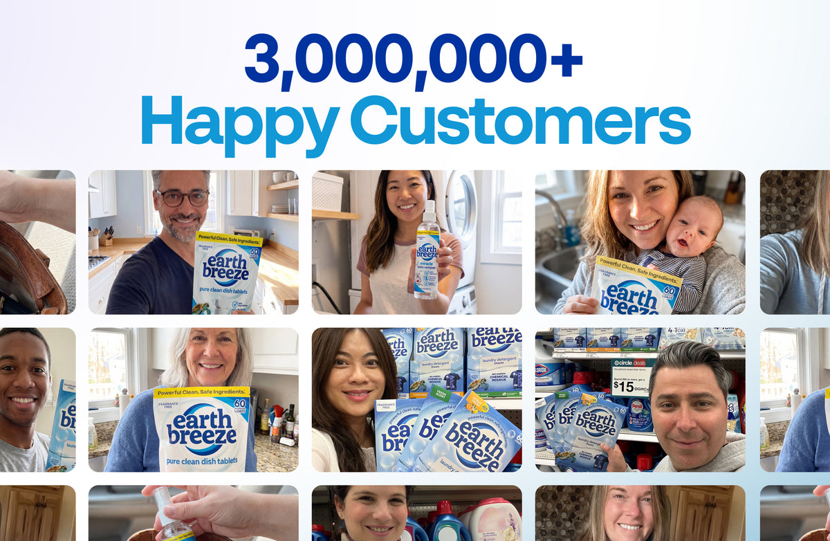 Grid of Earth Breeze customers holding their packs at home