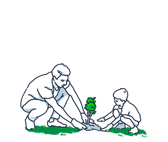 Man and child planting a seedling